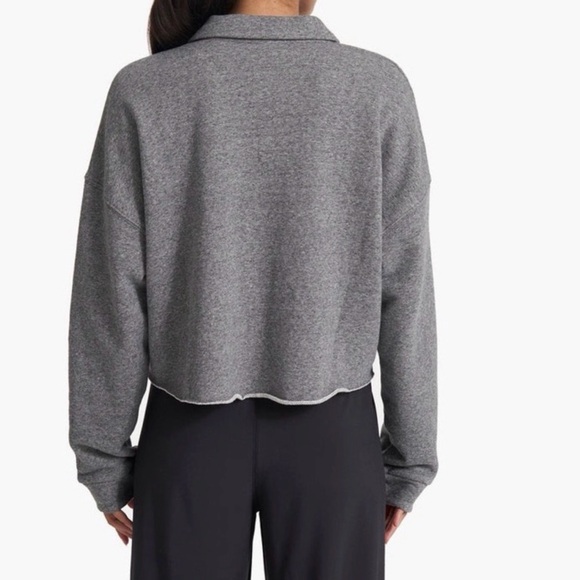 Vuori Sedona Polo Long Sleeve Fleece Sweatshirt Cropped Heather Grey - Picture 5 of 7
